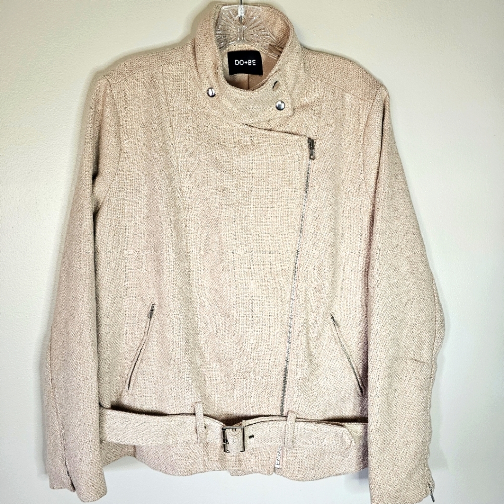 Light Pink Tweed Belted Moto Jacket Size Small Barbiecore Streetwear Classic
